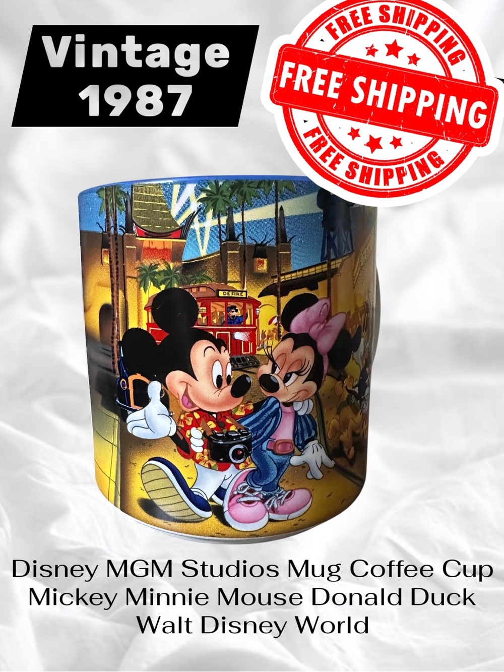 Vintage Disney MGM Studios Mug Coffee Cup Mickey Minnie Mouse Donald Duck WDW